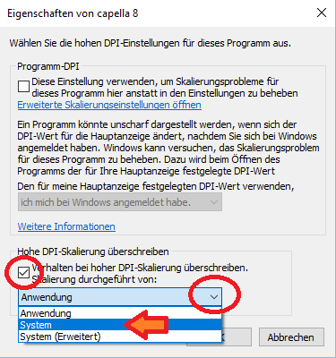 DPI-Skalierung überschreiben